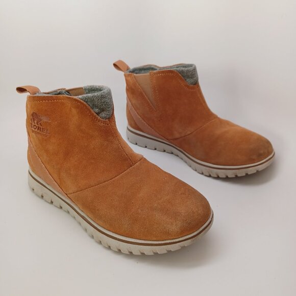 Sorel Boots Chelsea Ankle Height Tan Suede Water Resistant Womens 7 - Picture 8 of 16
